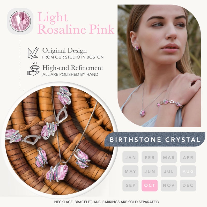 Leafael Wish Stone Pendant Necklace with Light Rosaline Pink Birthstone Crystal for October, Silvertone, 18" + 2" Chain - Image 4